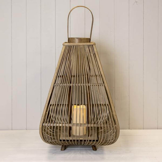 Extra Large Bamboo Lantern with LED Candle H96, D37cm placed on a white surface, featuring an elegant design.