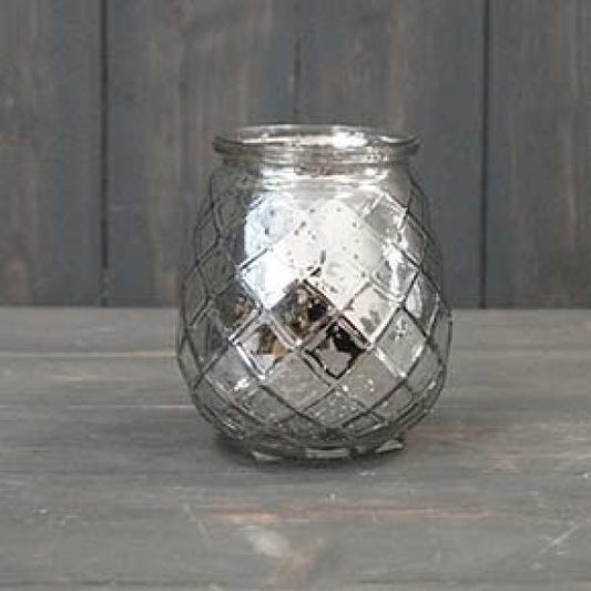 Small Silver Glass Tealight Holder TD6.9 x H10.5 x B5cm Weight-225g CL