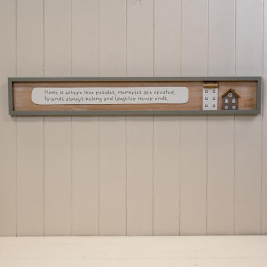 Rectangle Grey Border Wooden Sign 'Home is Where Love Resides, Memories are Created, Friends Always