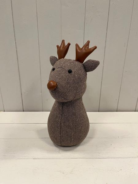 Herringbone Fabric Reindeer Head Doorstop