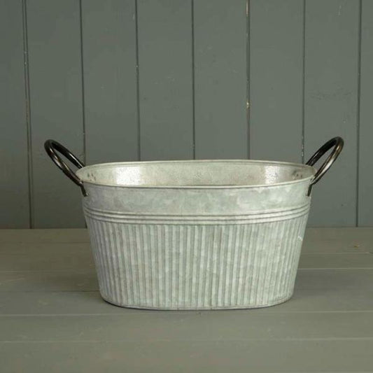 28 x 18cm Oval Ribbed aged zinc planterÂ 
